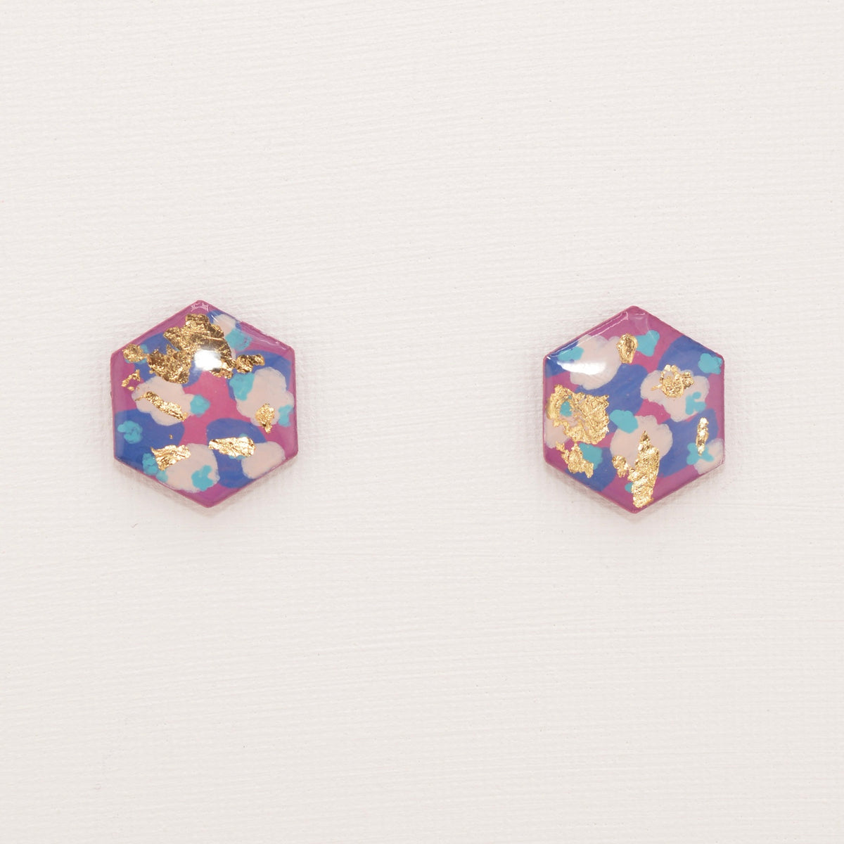 Gilt Trip Hex Studs, purple, blue, mint and gold hexagonal stud earrings