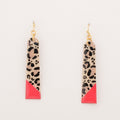 Out on the Prowl Dangles, leopard print statement earrings with neon coral tips