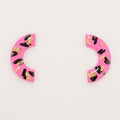 Out Out Crescents, hot pink, black and gold crescent earrings