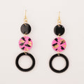 Out Out Dangles, black and hot pink linked statement earrings with gold detail