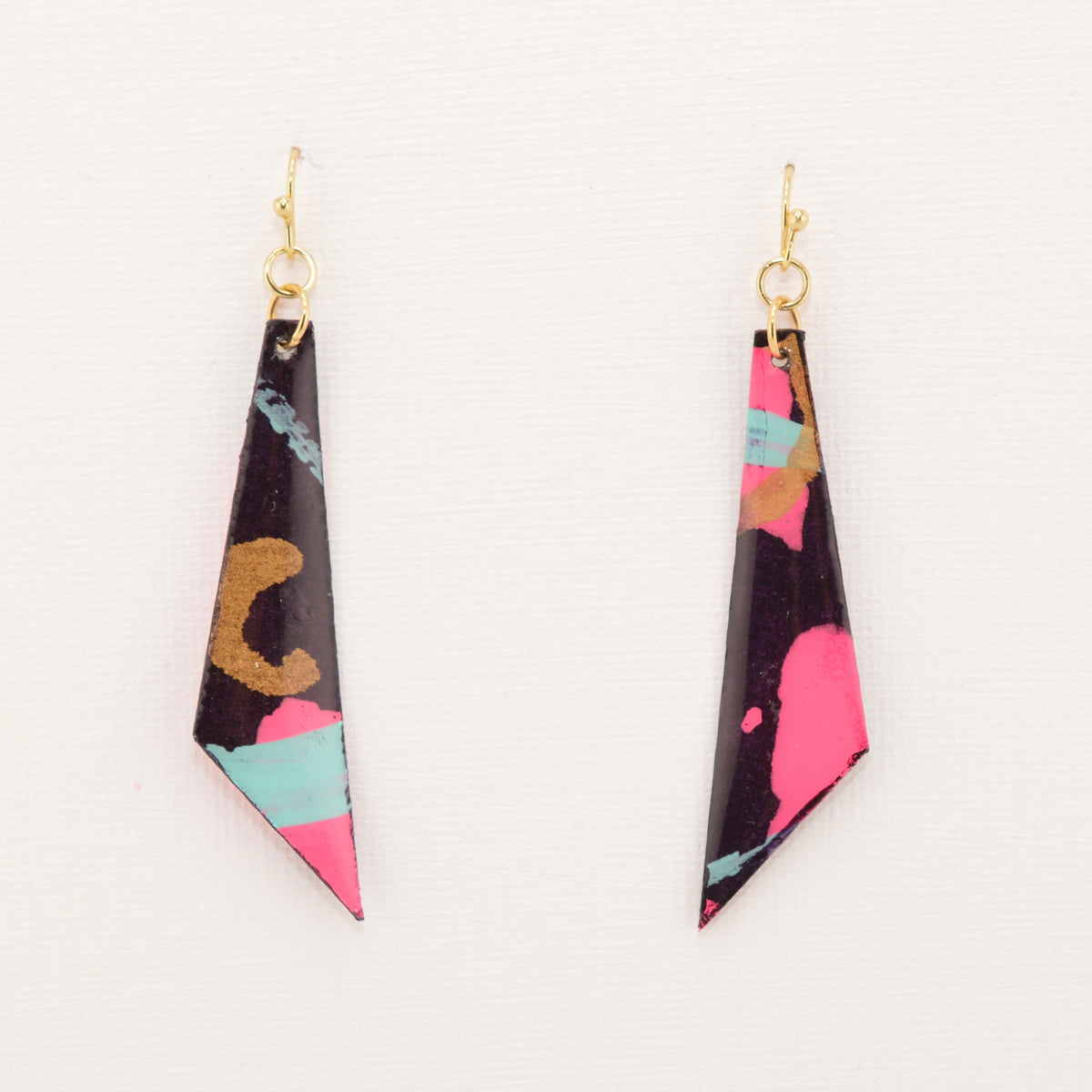 Past Your Bedtime Dangles, black, hot pink, turquoise and gold statement earrings