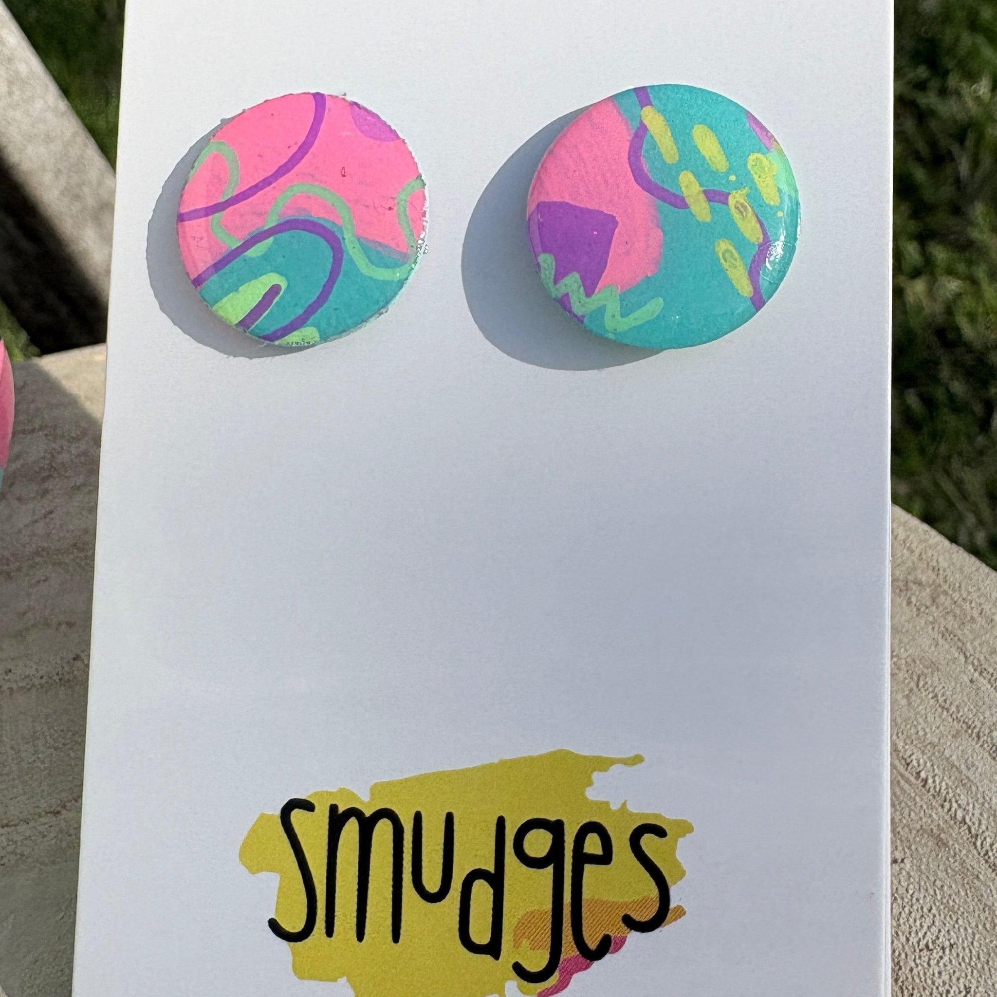 Real Teal Studs - Round - Smudges