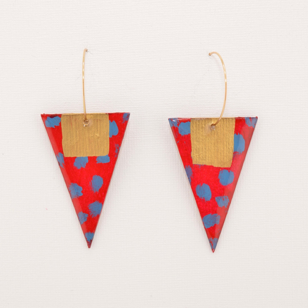 Red Flag Hoops handmade red, blue and gold geometric statement earrings
