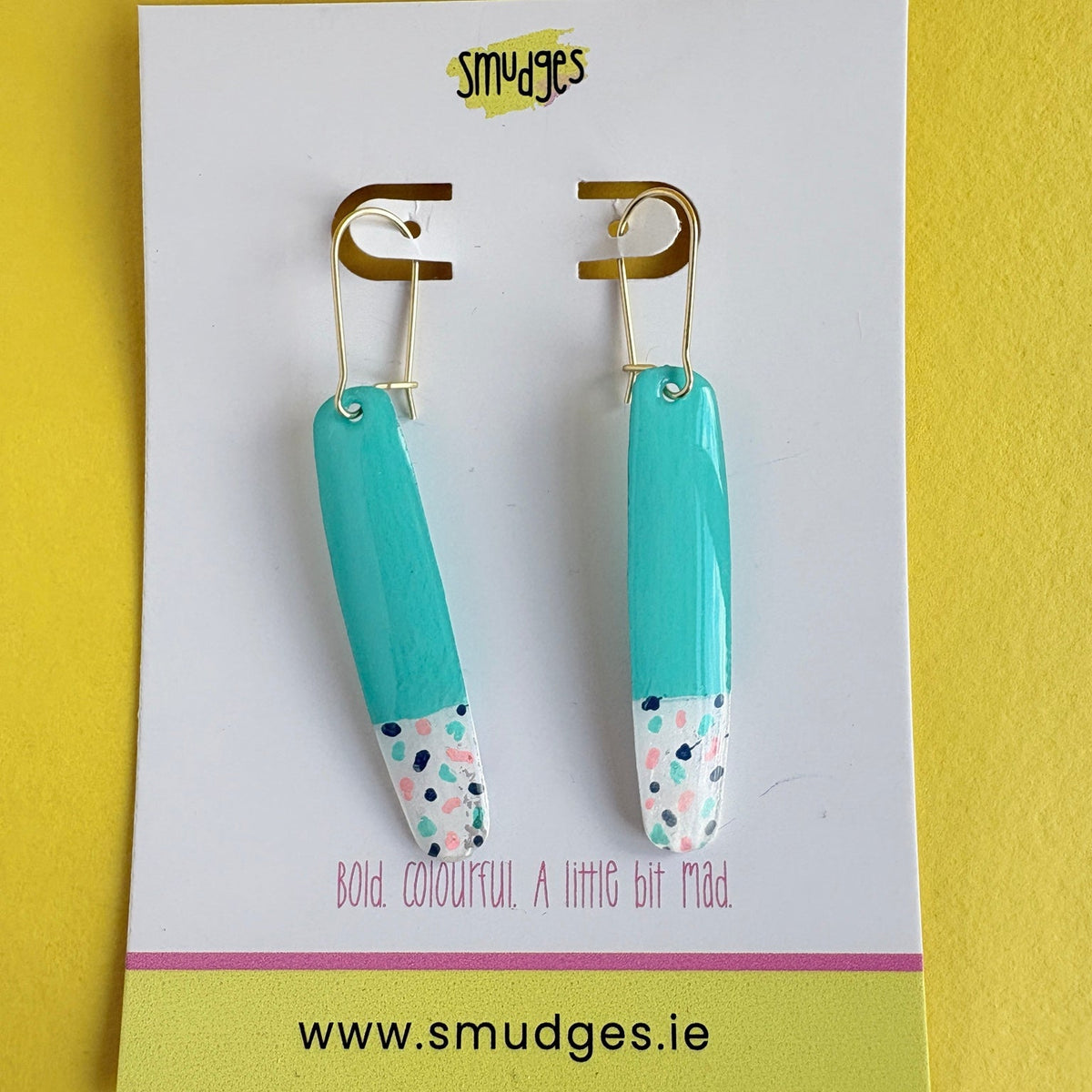 Sprinkles Teal Long Dangles - Smudges