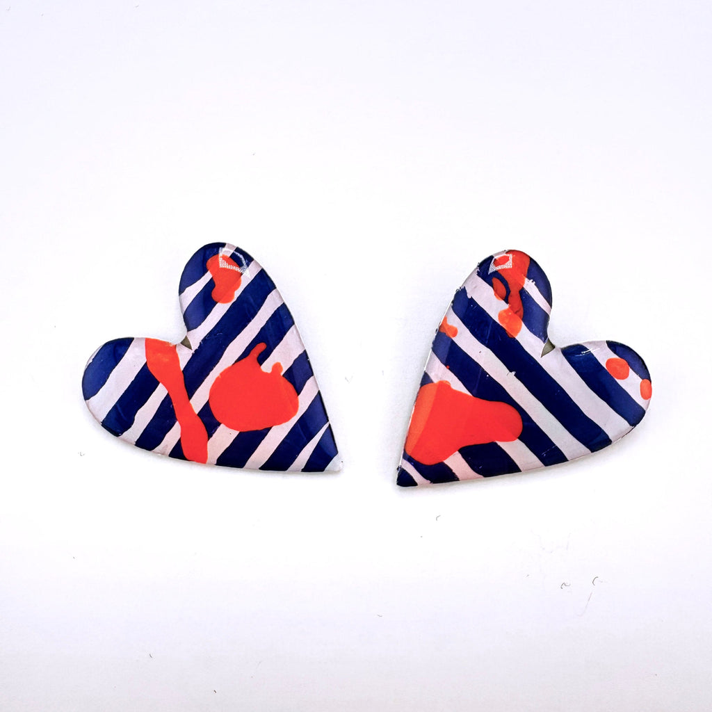 Stripe Tease Heart Studs - Smudges