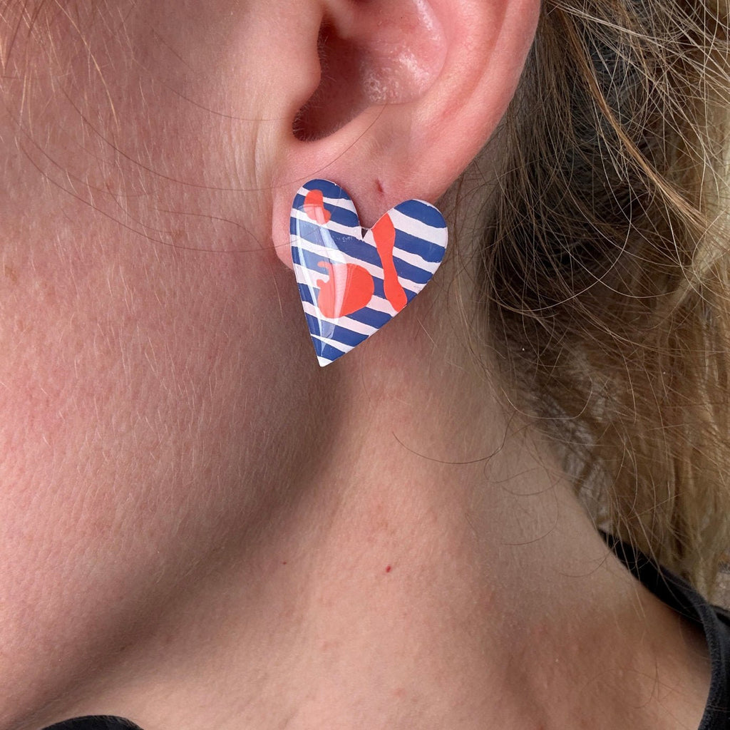Stripe Tease Heart Studs - Smudges