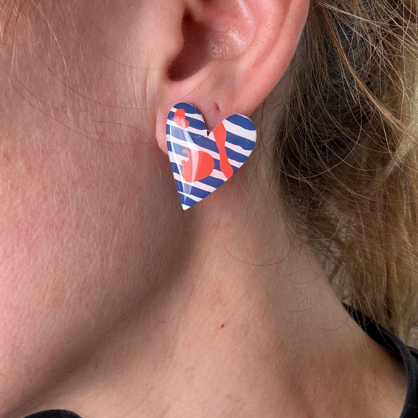 Stripe Tease Heart Studs - Smudges